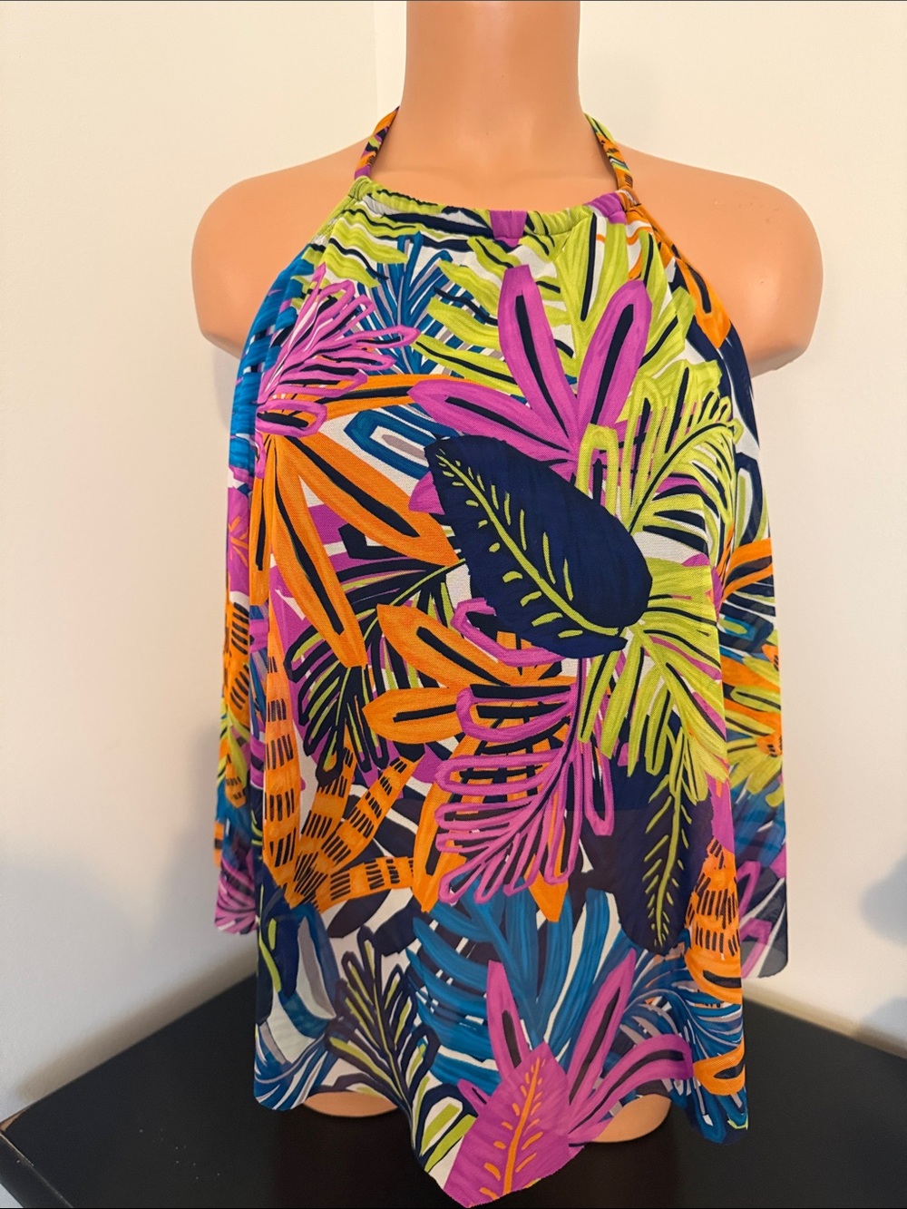 Coco Reef 38DD Halter Tankini Swim Top Aura Mesh - Eclectric Jungle High Neck